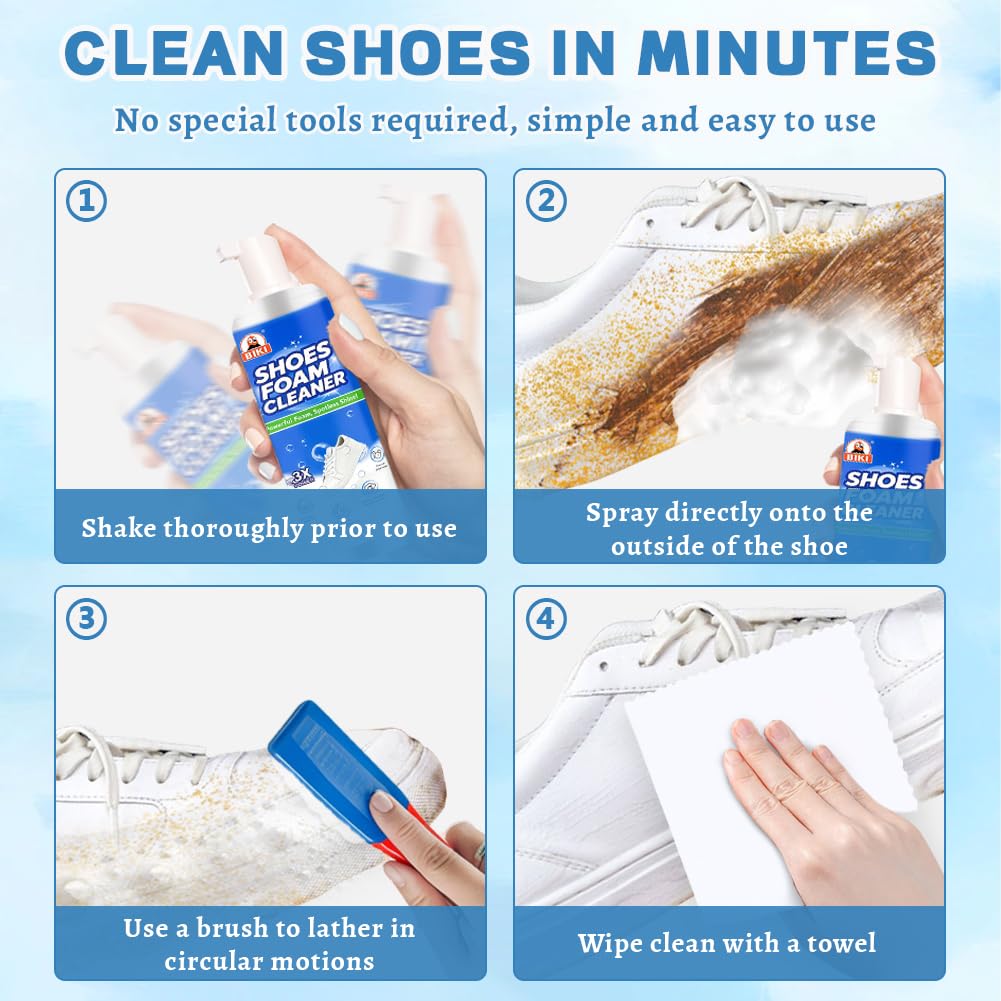 flintronic 3 stk. Sneaker Reiniger Set, Schaum Schuhreiniger, 200ML Weißer Sneaker Cleaner Schaum für Schuhe, Sneaker Reinigungsset mit Bürste, Handtuch & Schwamm für alle Schuhtypen