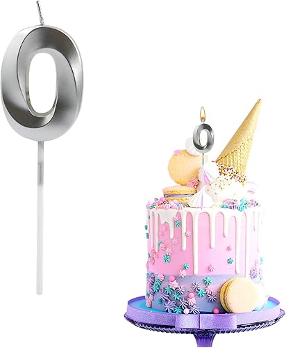 Velas de cumpleaños para pastel, velas de cumpleaños plateadas, número 0, velas de número de cumpleaños diseñadas en 3D, velas de cumpleaños para