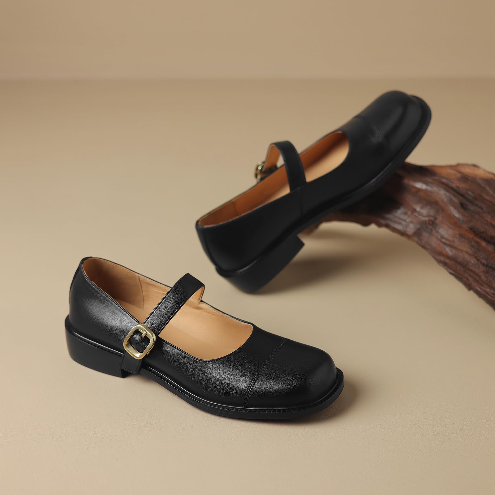 Damen Rindsleder Mary Janes/Uniformschuhe mit Runder Spitze