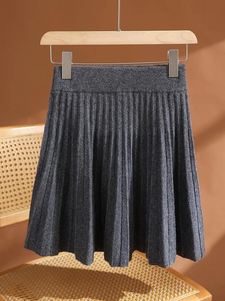 Gonna a pieghe in lana da donna, con elastico in vita, mini gonne a trapezio per autunno inverno