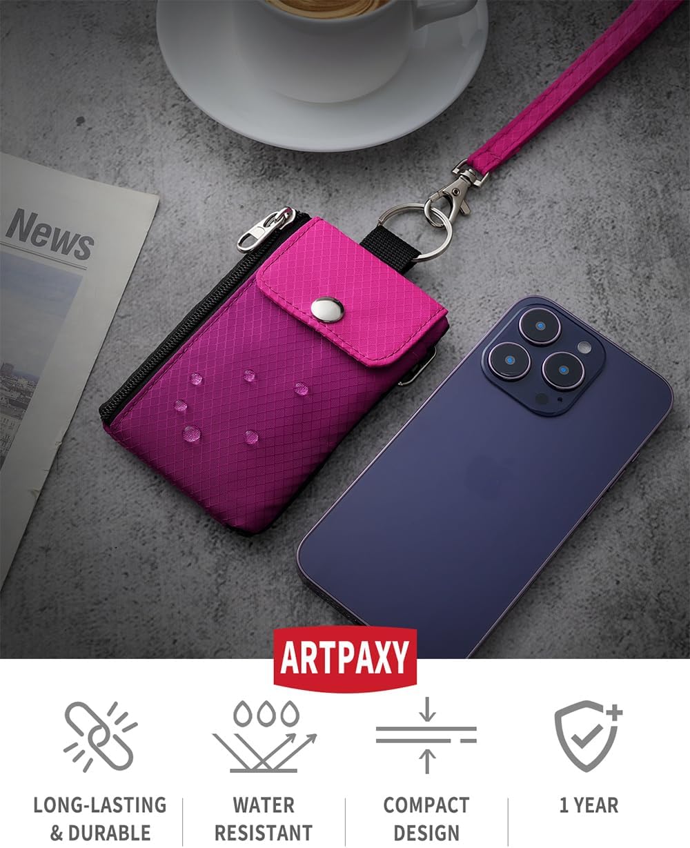 Minimalist Wallet For Mens Womens, Keychain RFID Blocking Zipper Small Wallet with ID Window 2 Lanyards,Water Resistant Travel Cash Card Coin Case Boys Girls - Image 2