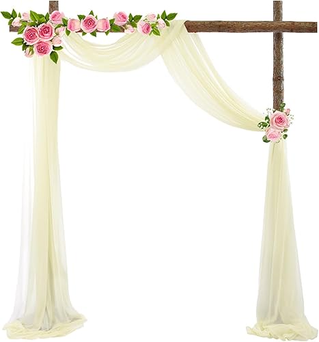 Decoración de tela de gasa, 1 panel de 2 x 18 pies, cenefas sin arrugas, tela drapeada suave para arco de boda con 2 cintas, para decoración de