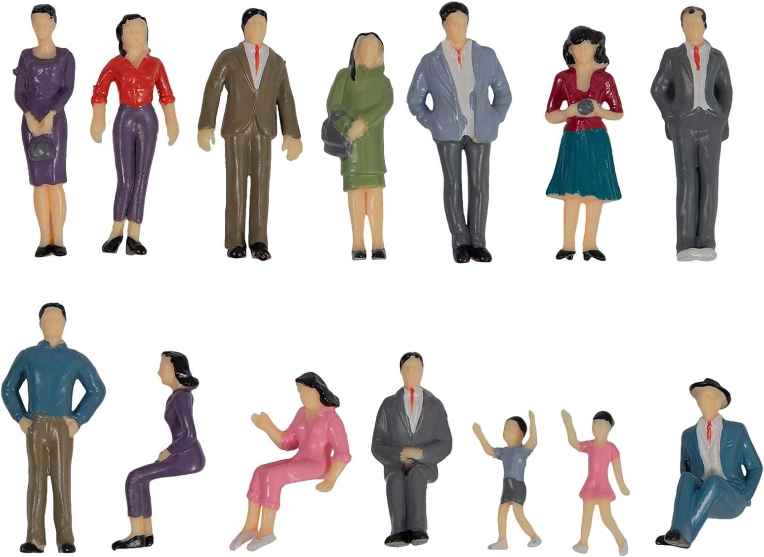 Scale Painted Figures 14 pcs, Pre-Painted Model People Figurines for Diorama, Train Layouts, Architecture Models, Assorted Colors