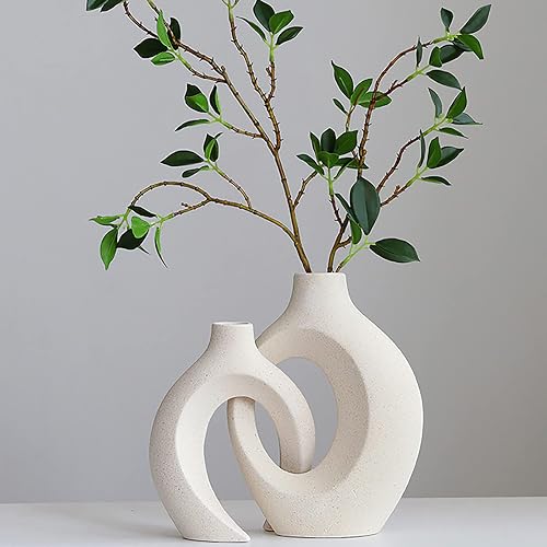 Ceramic Vase Set - 2 Flower Donut Modern Vases for