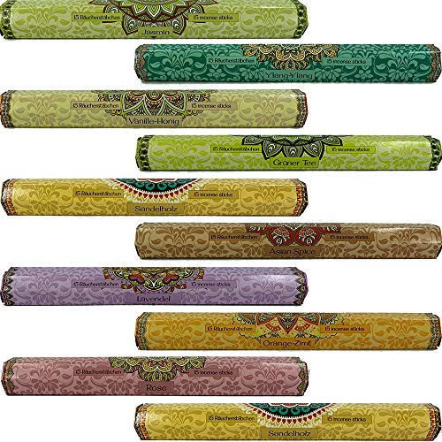 Juego de 150 varillas de incienso de 25 cm con 10 aromas, regalos esotéricos, accesorios para ahumar, juego de 3 Cover