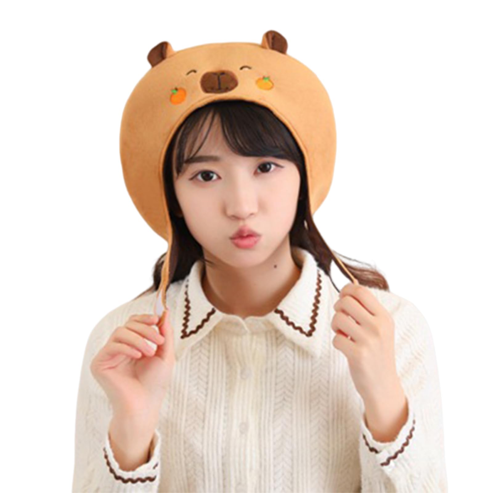 Cute Stuffed Capybara Hat Funny Christmas Hat Personality Carnivals Party Christmas Unisex Casual Hat for Adult Capybara Hat Adult Khaki
