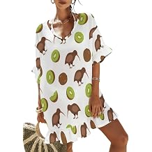 VKPSCHJ Swimsuit Coverup for Women Short Sleeve Womens Beach Dress Kiwi Birds Fruits,Small