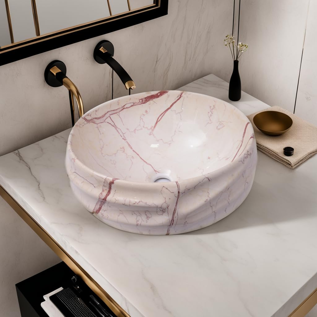 NEXIS Designer Ceramic Wash Basin For Bathroom | Over Counter Bathroom Basin | Counter Top Bathroom Sink | Wash Basin For Restaurant, Hotel (16 x 13 x 6 Inch) (Designer Maroon Wash Basin)