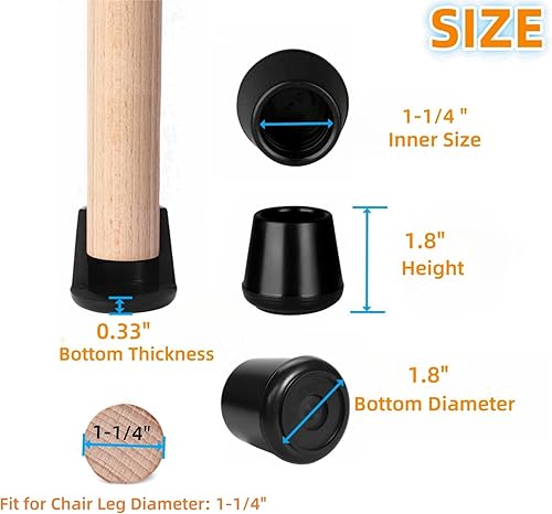 Miniatura 25 de Furnigear Tapas para patas de silla, puntas de goma antideslizantes de 1-1/2 pulgadas de diámetro interior, protectores de suelo redondas blancas