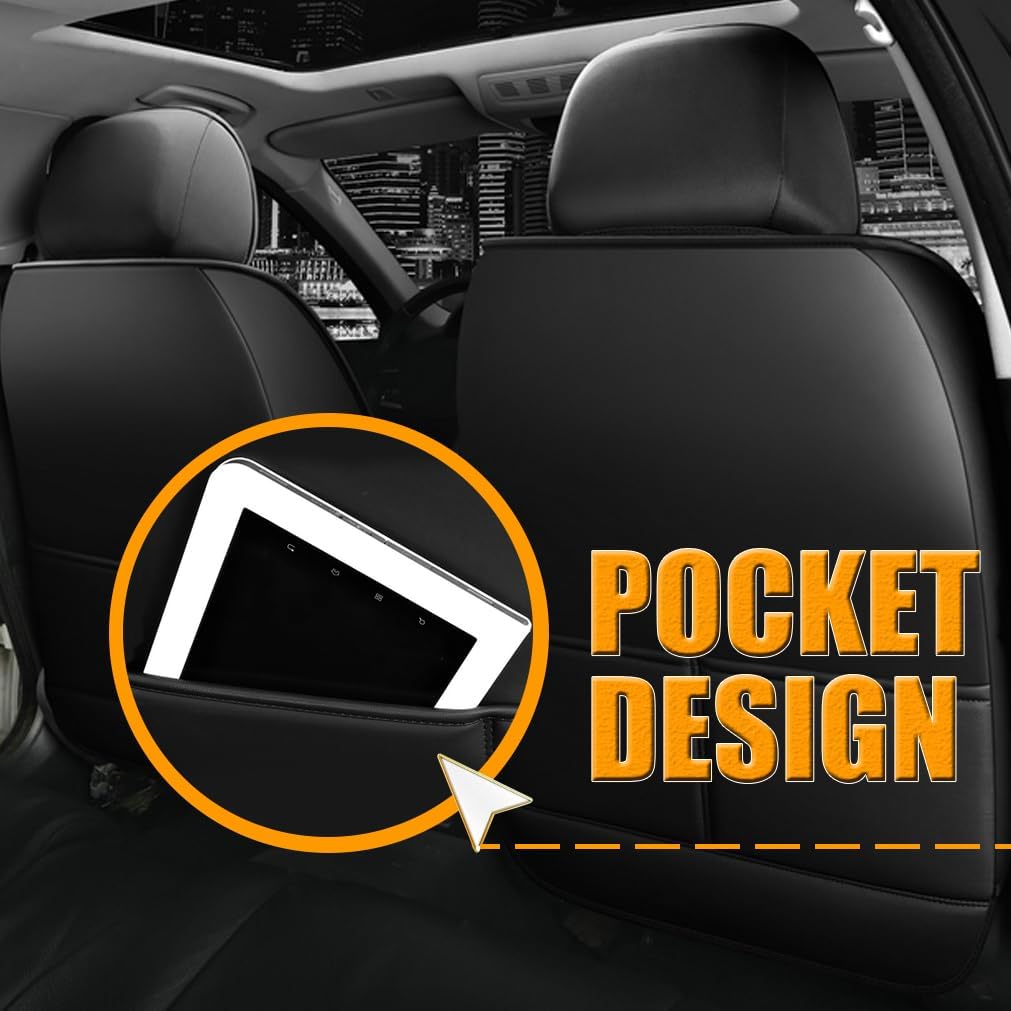 Car Seat Covers for Nissan Frontier 2005-2026,Leather Waterproof Anti-Slip Four Seasons Universal Seat Cover,Protector Comfort Car Seat Cover with Airbag(Black&Gray,5 with Pillow)