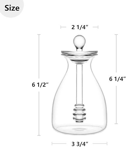 Miniatura 5 de Mkono Dispensador de miel de vidrio para miel con varillas y cubierta de tapa, contenedor de miel para cocina del hogar, 14 onzas
