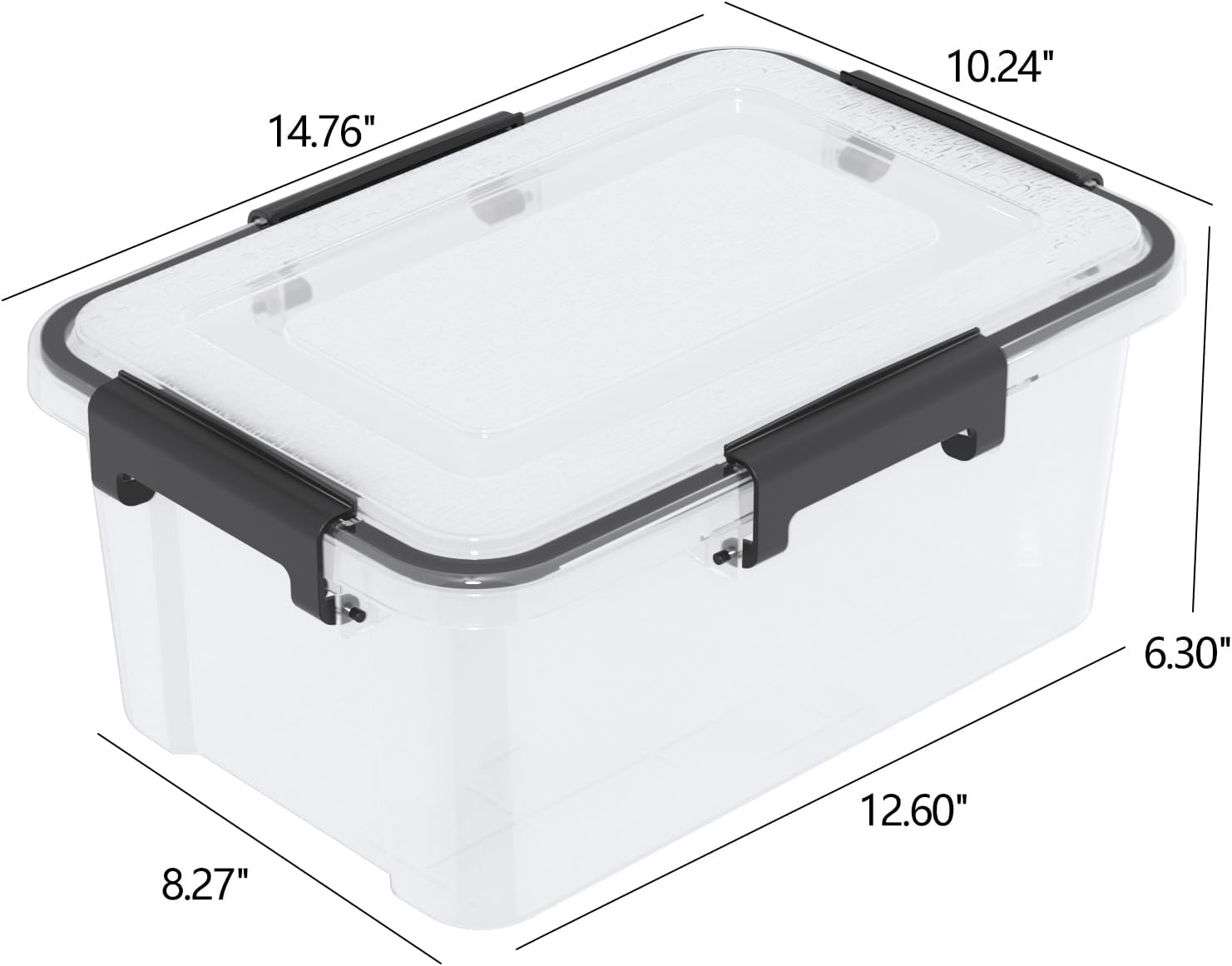 12 Quart Clear Plastic Storage Box with Gasket Seal Lid, Set of 6 Stackable Plastic Storage Bins with Secure Latching Buckles