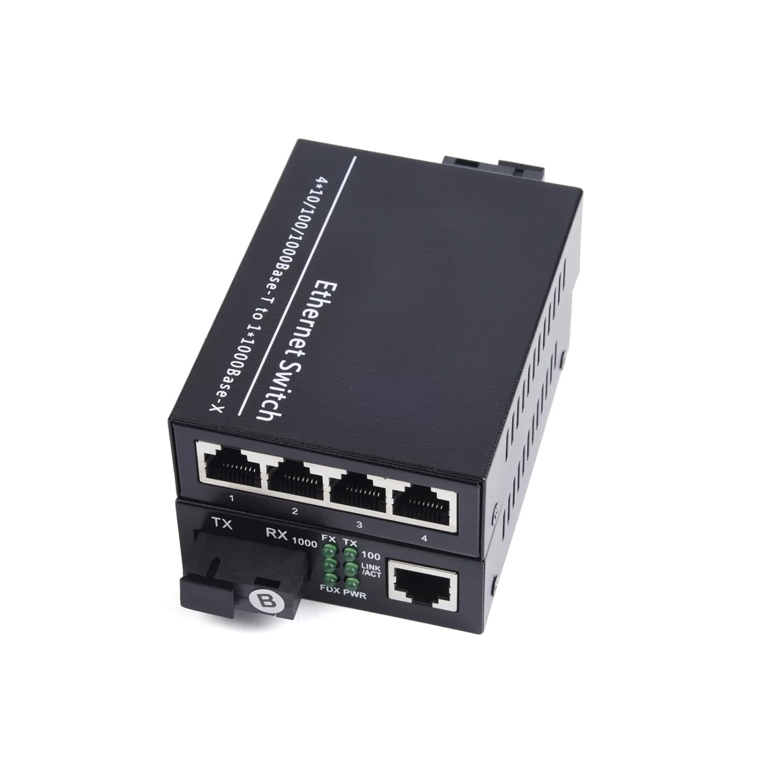1Pair Gigabit Optical Media Converter 10/100/1000Mbps Single Mode 1 Fiber to 4 RJ45 UPC/APC SC-Port US Power(100M Converter)