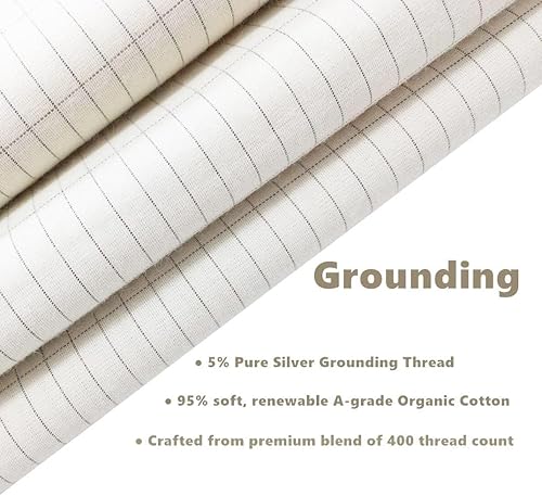 Miniatura 3 de Hojas de tierra con cordón de puesta a tierra, materiales de algodón orgánico y fibra de plata, bienestar natural (35 x 90 pulgadas, blanco)