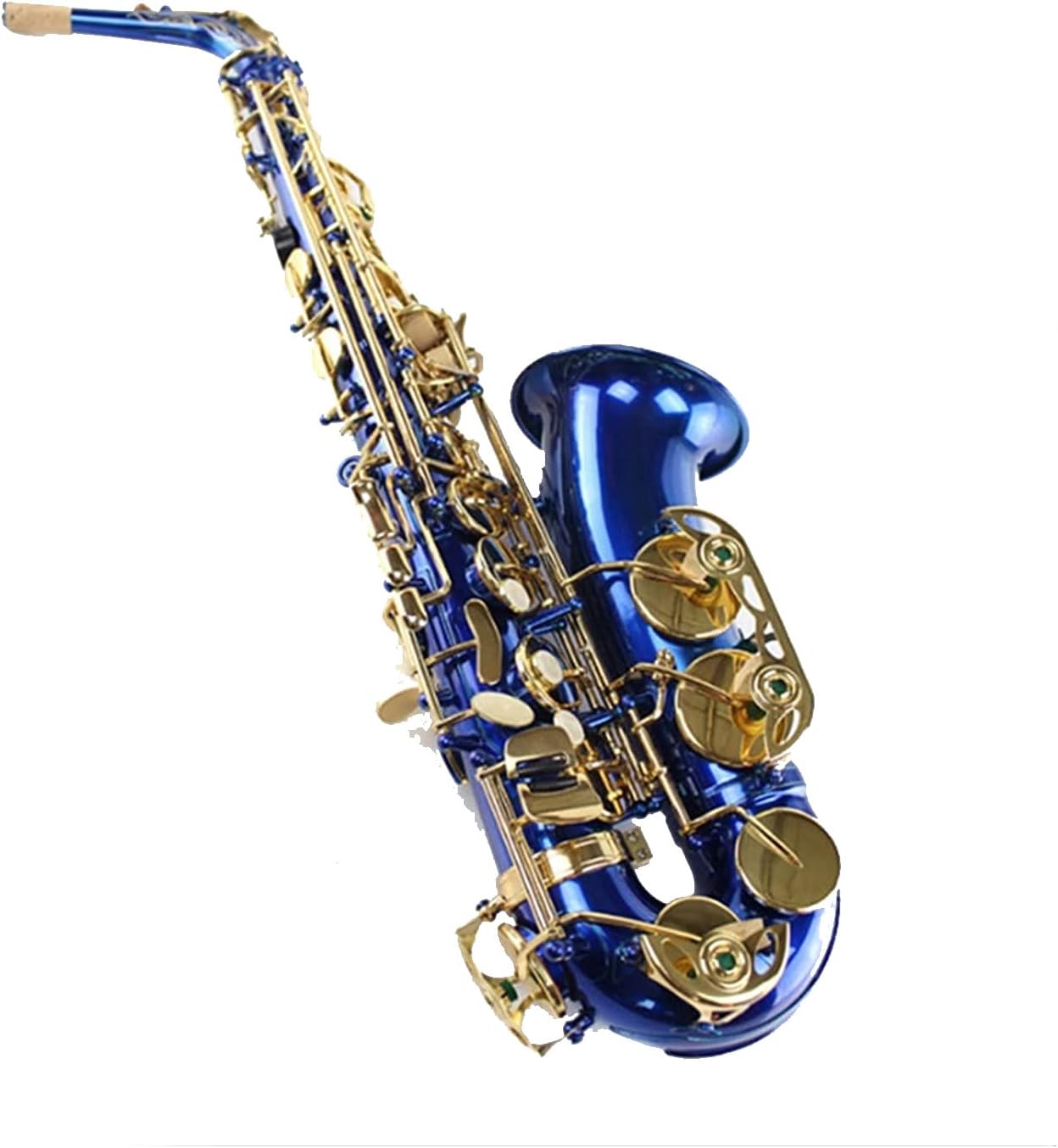 Brass Saxophone E Flat Alto Sax Full Kit for Music Beginners and Professionals with Carving, Mouthpiece, Carrying Case, Gloves, Cleaning Cloth & Rod, Detachable Strap, Reed, Lacquered (Blue)