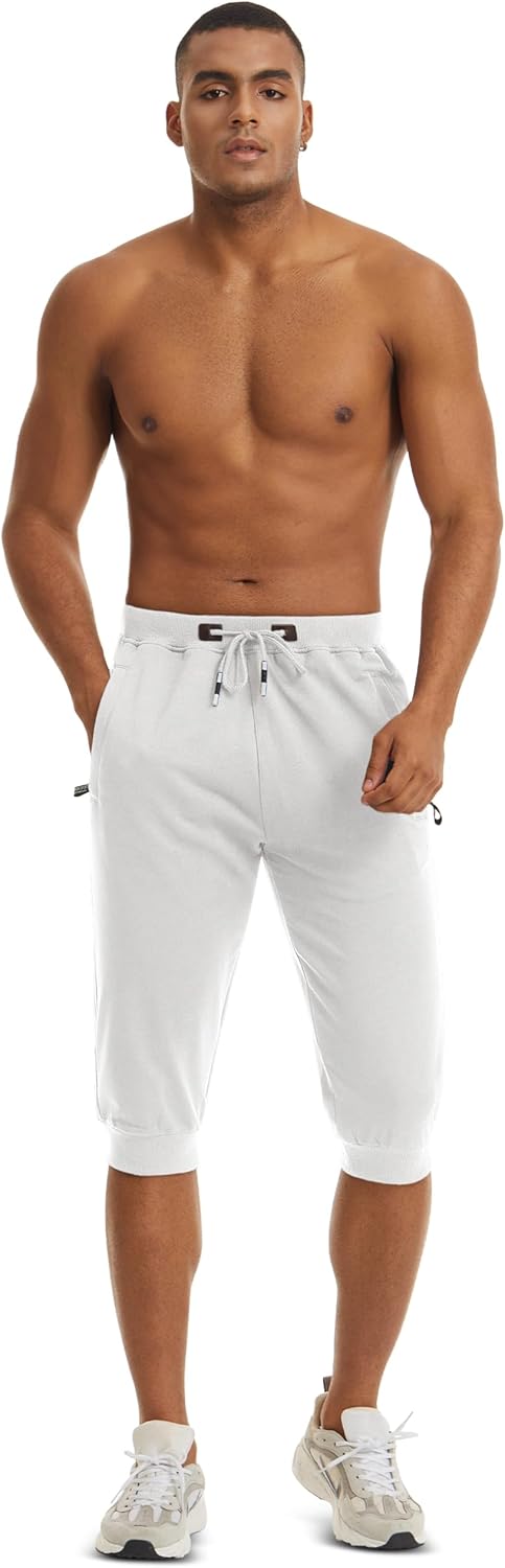 MAGCOMSEN Men's 3/4 Jogger Capri Pants with Zipper Pockets Knee Length Running Training Workout Shorts - Image 6