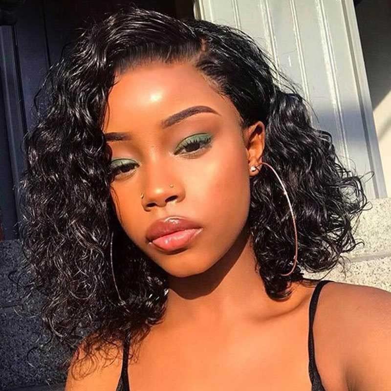 MY SHINY WIGS 13x4 Lace Front Wig Human Hair Curly Bob Wig Pre Plucked 13x4 Curly Bob Wig