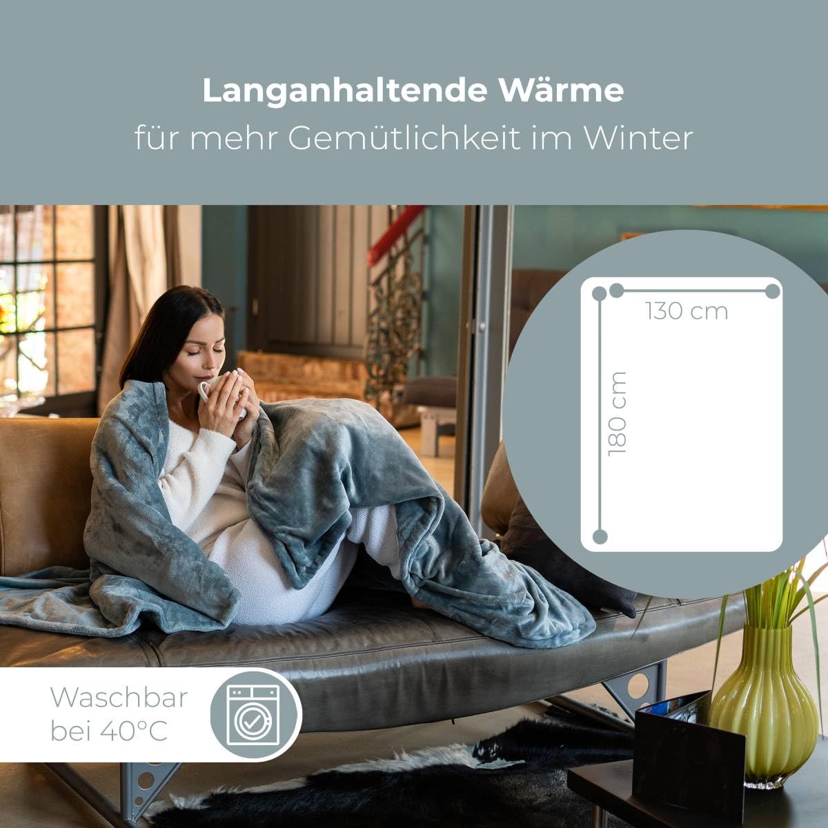 ProfiCare PC-WZD 3061 Couverture chauffante pour Une Chaleur Longue durée et Uniforme (Souple, Moelleux et agréable pour la Peau 130 x 175 cm, Partie de Commande avec écran LED Amovible Gris 330610