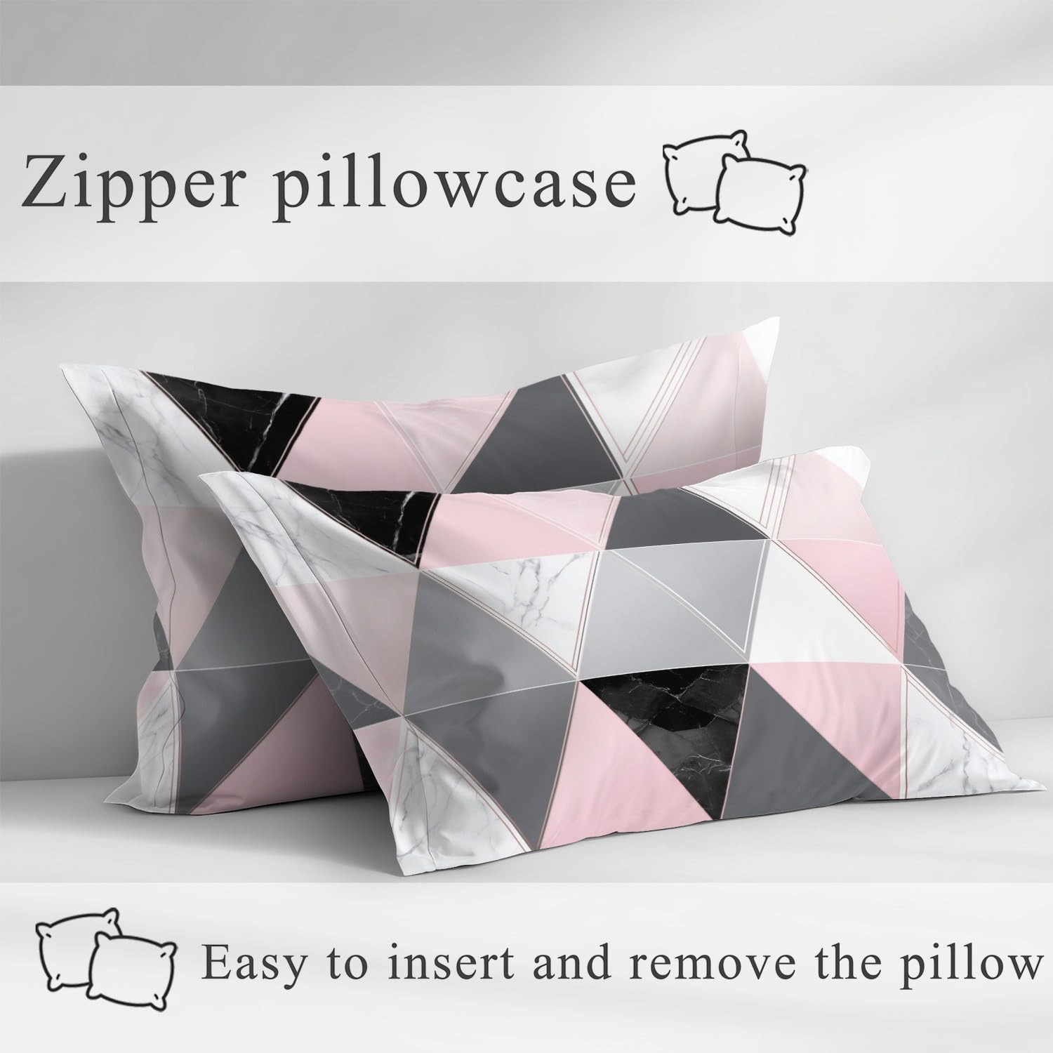 Geometrisch Abstrakt Spannbetttuch Modern Dreieck Marmor Linien Spannbettlaken 140 x 200 x 30 cm 3teilig Mikrofaser Bettwäsche Set mit 2 Kissenbezüge 80 x 80 cm Kein Flachbettlaken