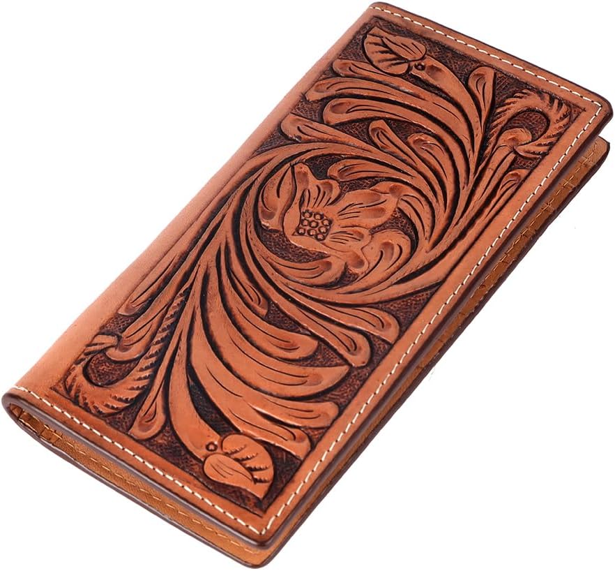 Western Hand Carved Genuine Leather Rodeo Wallet For Men Women | Handmade Wallets Cowboy Casual Tooled