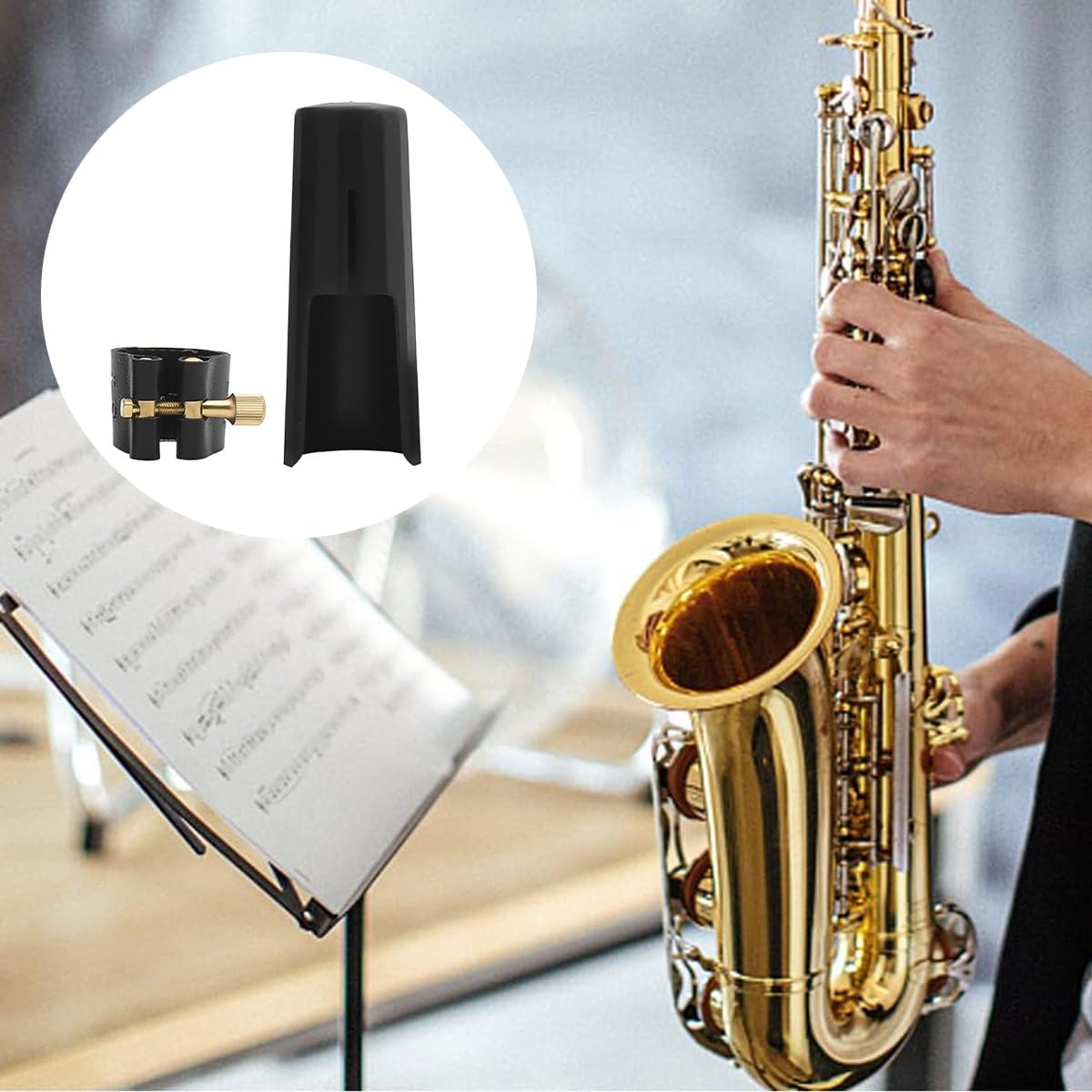 Embout de bec de saxophone alto Ligature de saxophone alto en cuir avec embout de bec en plastique pour saxophone saxophone (alto)