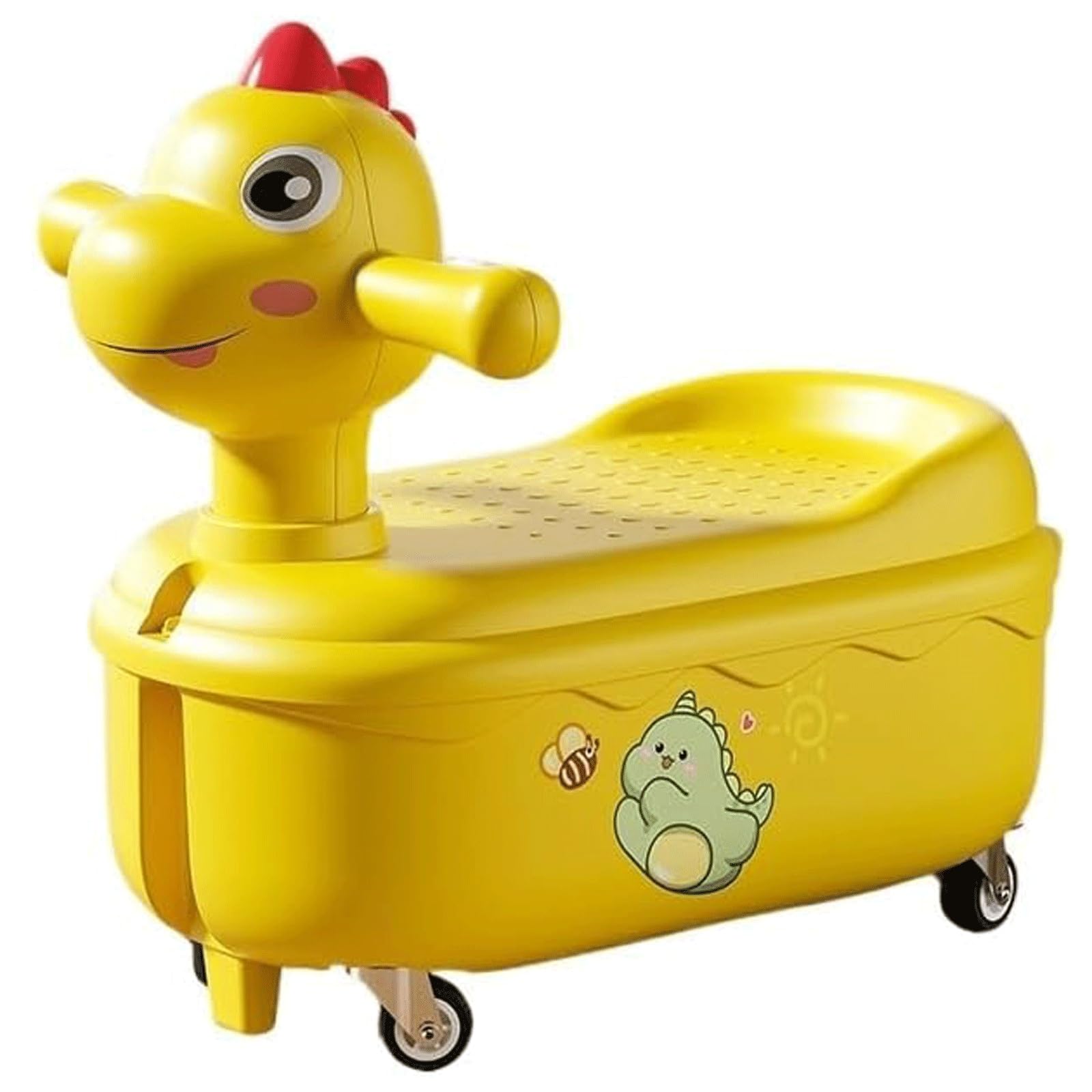 Huśtawka samochodowa Dinozaur Wiggle skuter, muzyka, waga, oświetlenie rowerowe, jazda na samochodzie, pchanie z miejscem do przechowywania, Wiggle dla dzieci (Geel)