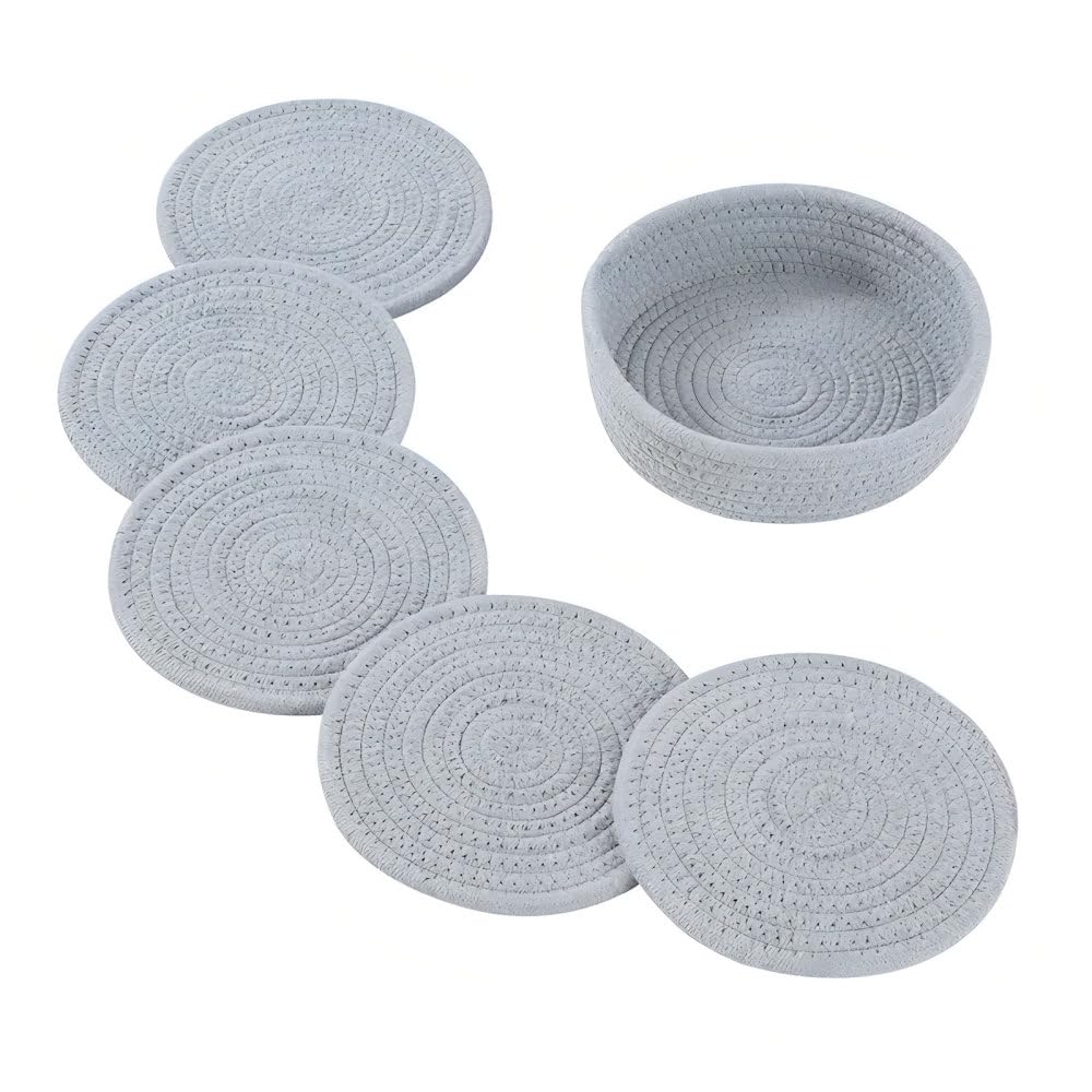 Bdkmms Grey Hot Dishes Trivets, Thick Heat Resistant Large Coaster Cotton Round Woven Placemats For Kitchen Countertops Table Home