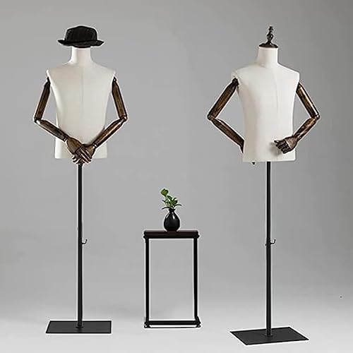 Miniatura 9 de Torso de maniquí masculino con soporte de metal y brazos de madera, forma de vestido masculino altura ajustable de 53 a 76 pulgadas, pantalla de