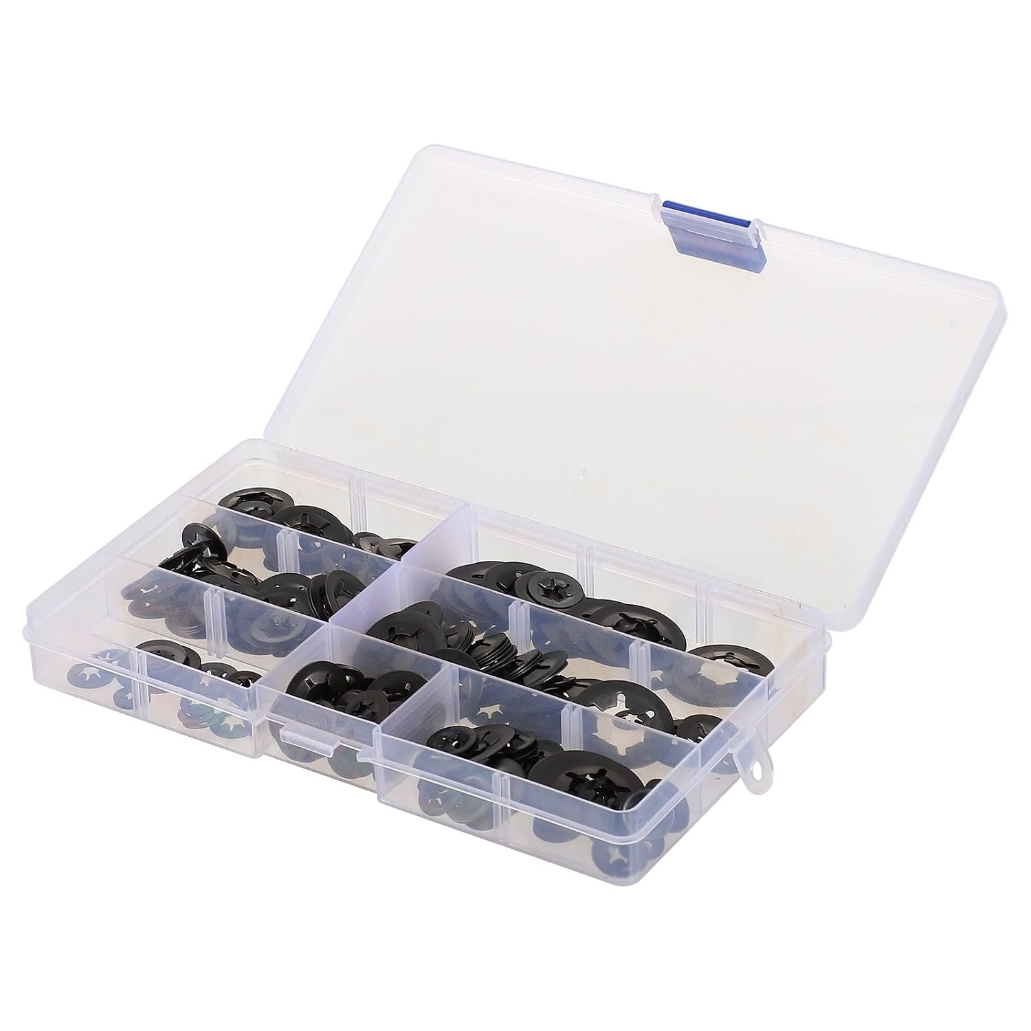 340pcs Black Internal Tooth Locking Washers Push on Clips Washers Assortment Kit for Industrial Fastening and Mechanical Assembly Random Color