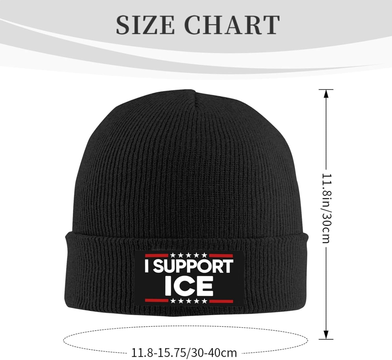 I Support Ice Knit Cap Beanie Hat Cuffed Skull Caps for Women Men Slouchy Black - Image 3