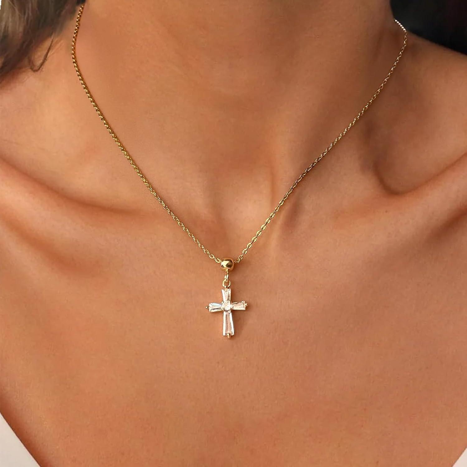 Dainty 14k Gold Choker Cross Charm Necklace for Women, Cross Gold Pendant Necklace Trendy Non Tarnish - Image 3