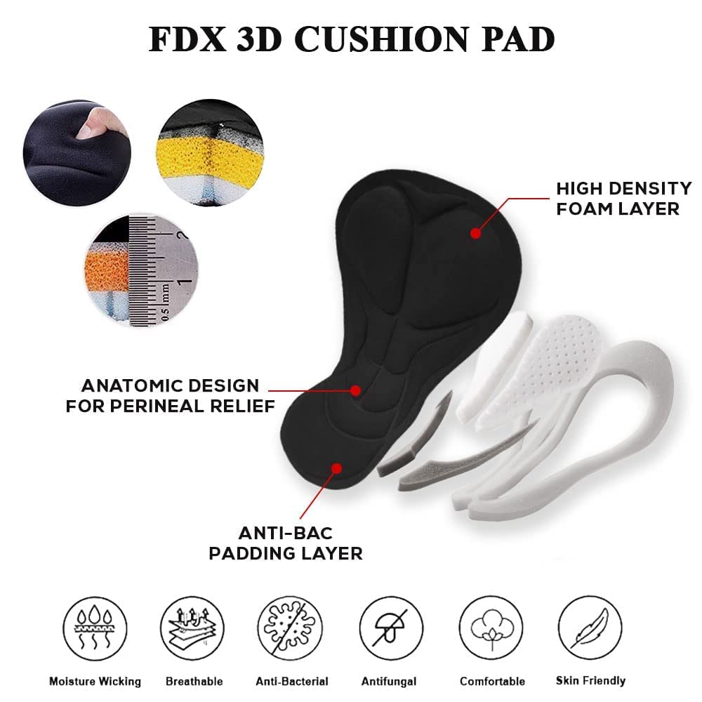FDX Culotte con Tirantes Hombre, Acolchado 3D, Tirantes de Malla, Bolsillo con Cremallera y puños Antideslizantes para Las piernas, Ropa de Ciclismo Transpirable para Verano.