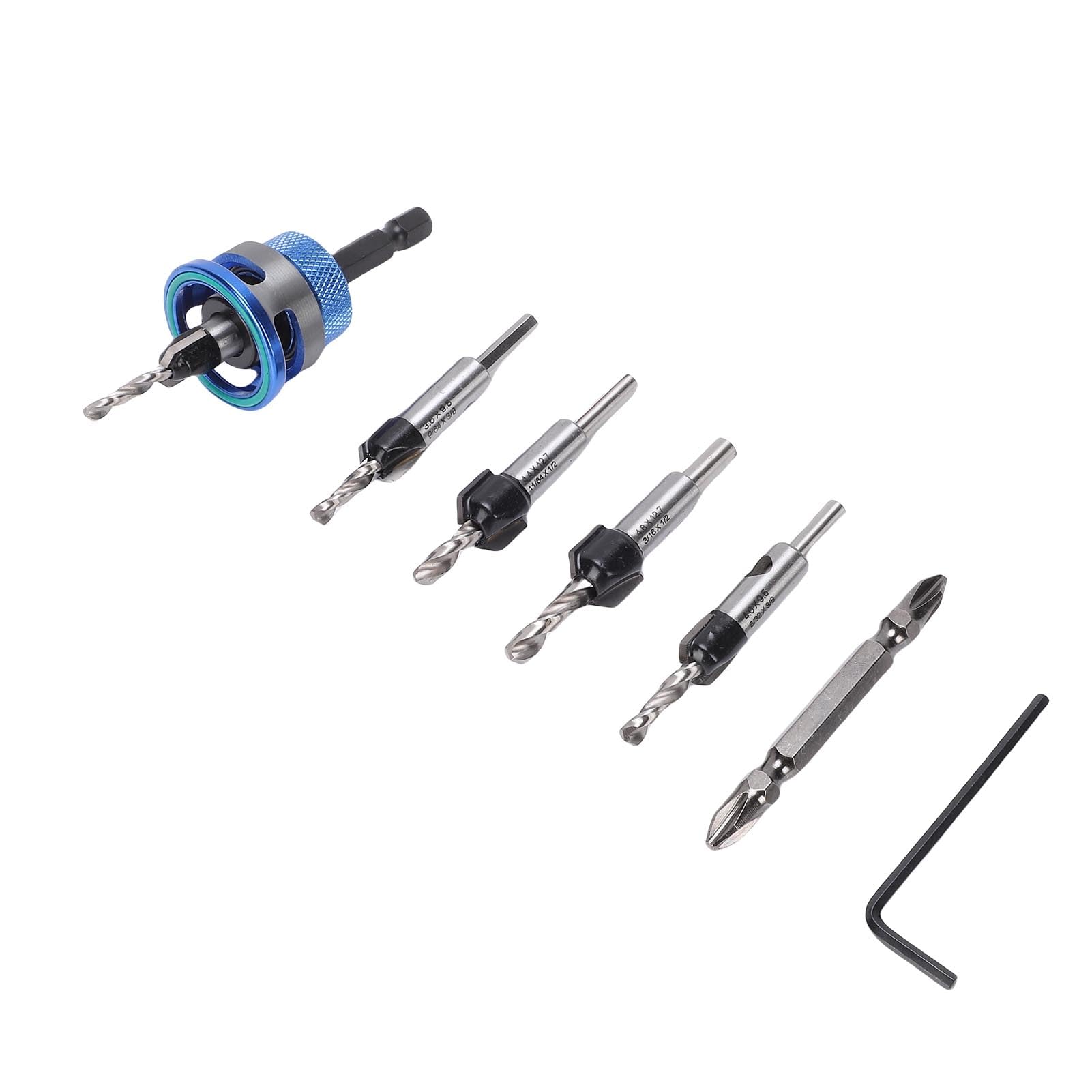 Juego de brocas para avellanador M2, vástago hexagonal de profundidad ajustable, kit de brocas para fregadero para encimera de liberación rápida para proyectos de carpintería,