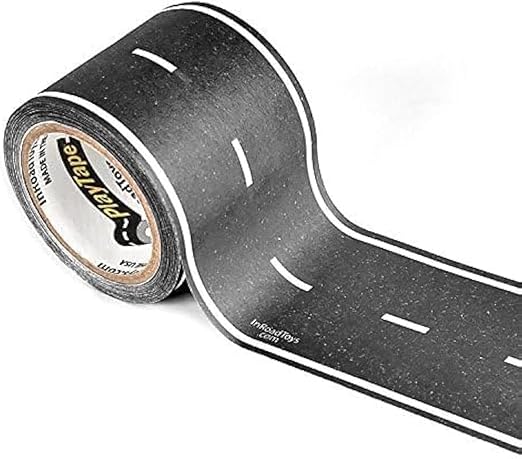 PlayTape Road Tape for Toy Cars - Sticks to Flat Surfaces, No Residue; 2 inch Wide x 30 ft Asphalt Road