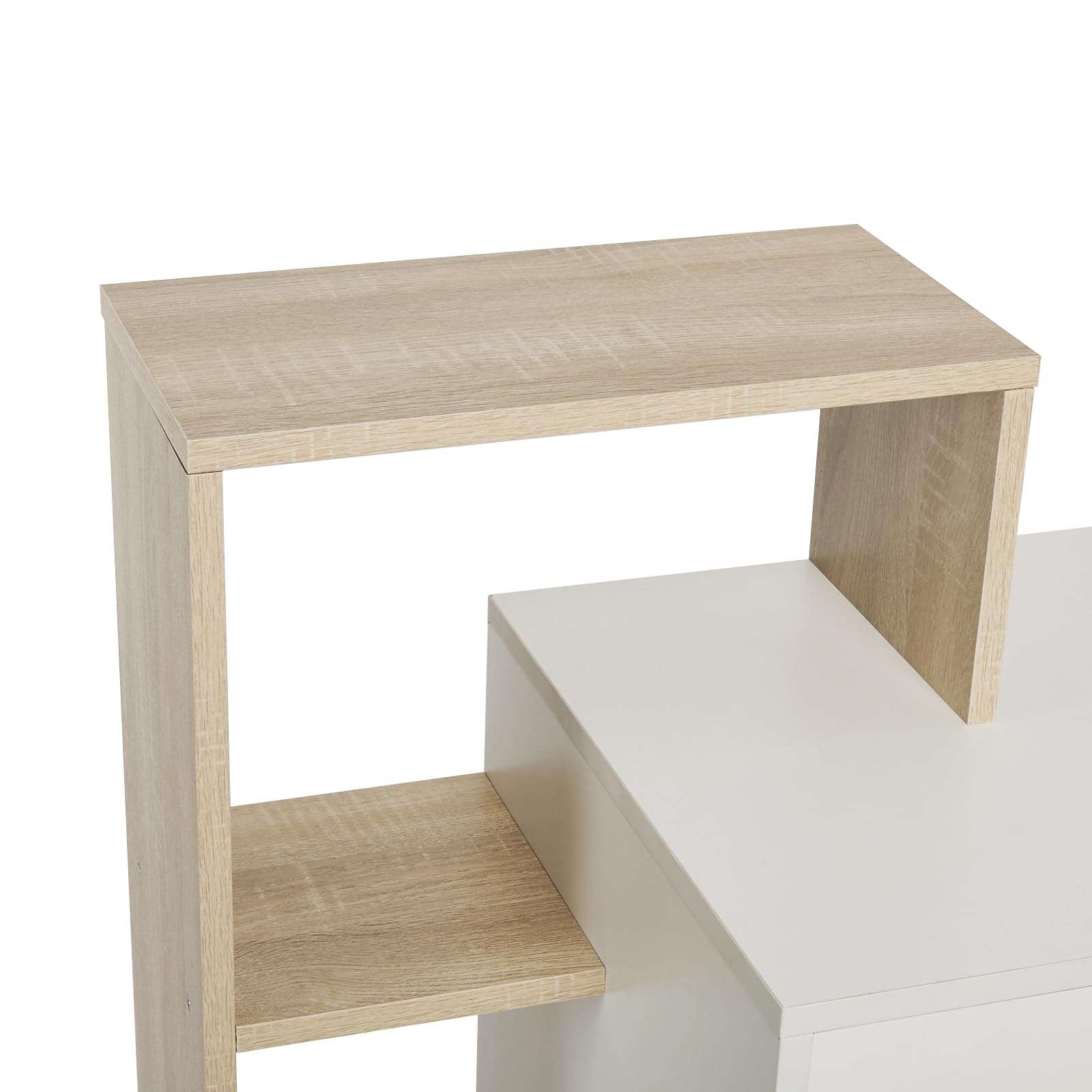 Mondeer Scrivani, Scrivania per Computer con Ripiani a 3 Livelli, Salvaspazio, per Ufficio Domestici Postazioni di Lavoro Camera da Letto Studio, 110 x 40 x 92 cm, Bianco e Legno