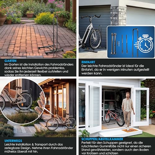 KESSER® Fahrradständer Boden einzeln für Mountainbike, E-Bike, Citybike, Rennrad, MTB | Fahrrad Montageständer | Freistehender Fahrradhalter Ständer Eisen | Reifenbreite bis 65mm | Inkl. Luftpumpe
