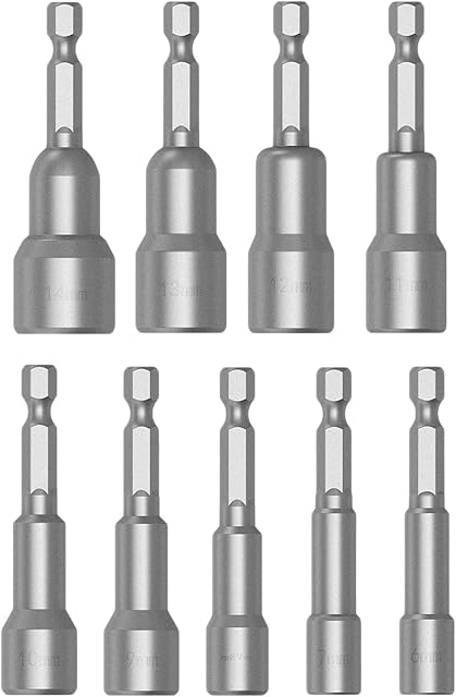 TUAKIMCE 9 PCS Magnetic Nut Setter, Nut Setter Driver Drill Bit Set 6-14mm 1/4 inch Hex Shank Quick-Change Nut Driver Socket Kit, for Quicker Change Chuck Adapter, Electric Hand Drill, Screwdriver