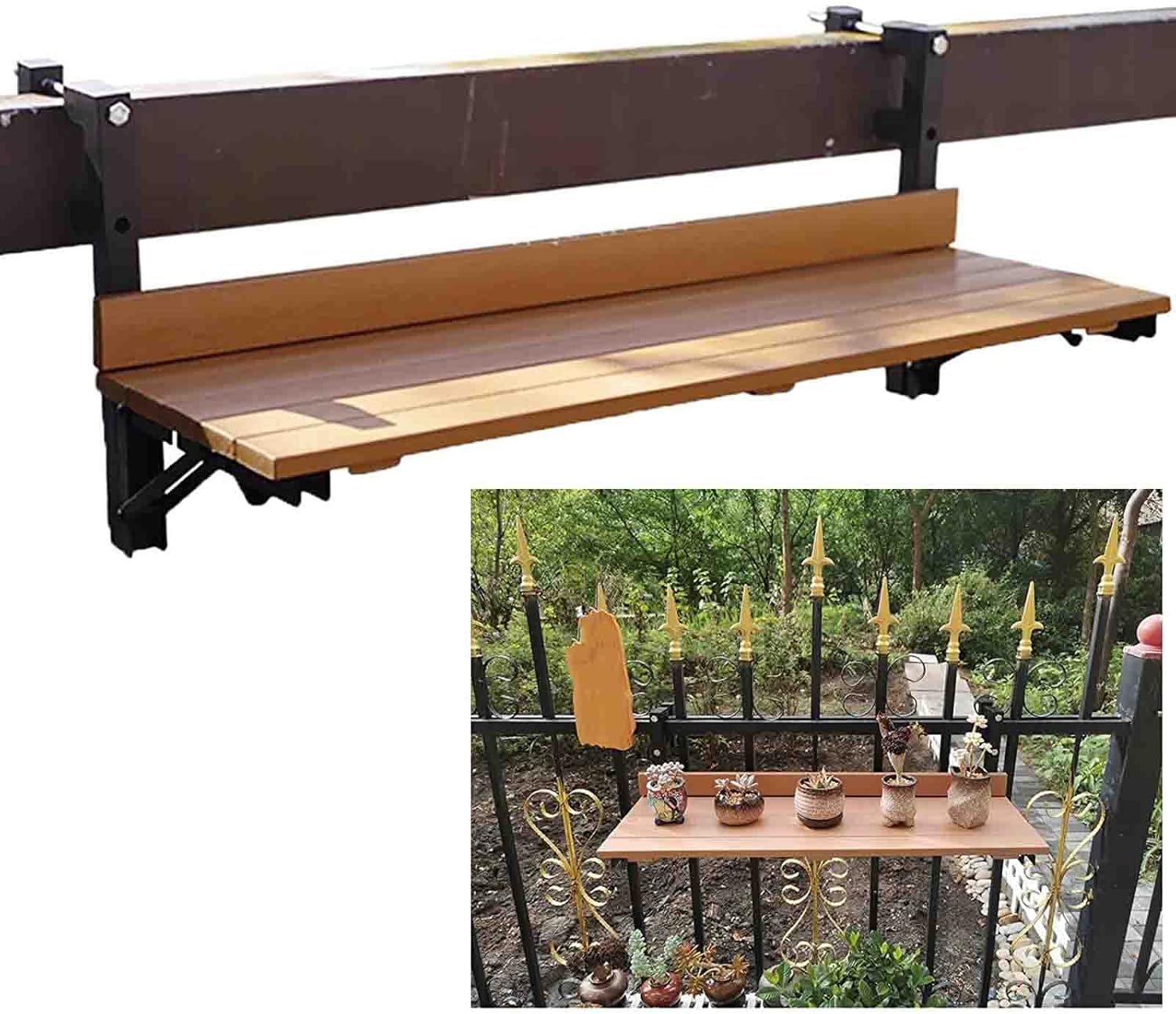 Folding Balcony Table - 80cm Weatherproof Wall-Mounted Bar Table for Railings, Outdoor Garden Countertop Extension, Space-Saving Design for Balconies and Patios