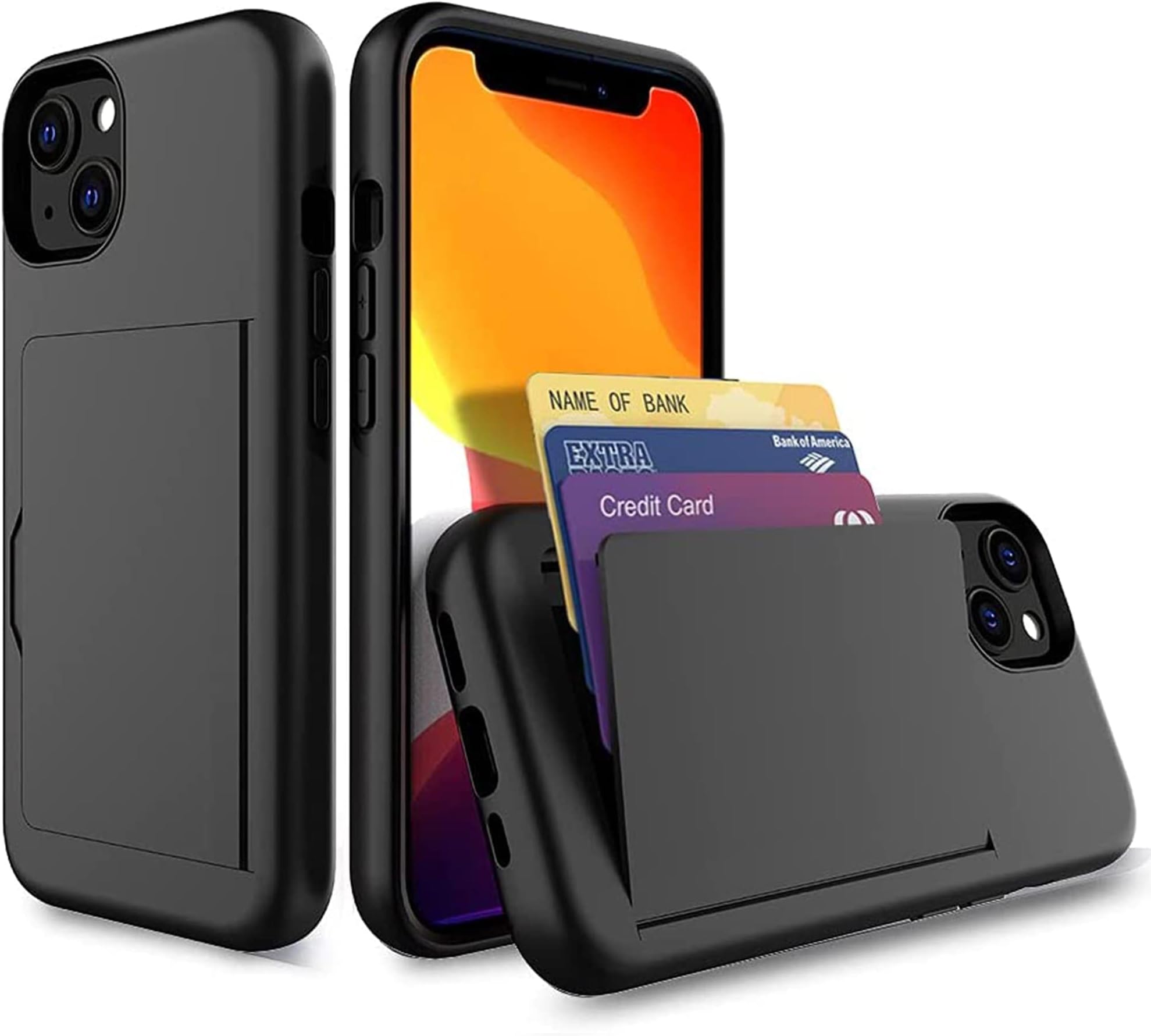 Rome Tech Phone Cover for Apple iPhone 13 Mini Case with Card Holder - Dual Layer iPhone 13 Mini Credit Card Case - Protective Shockproof iPhone 13 Mini Case Wallet - Black