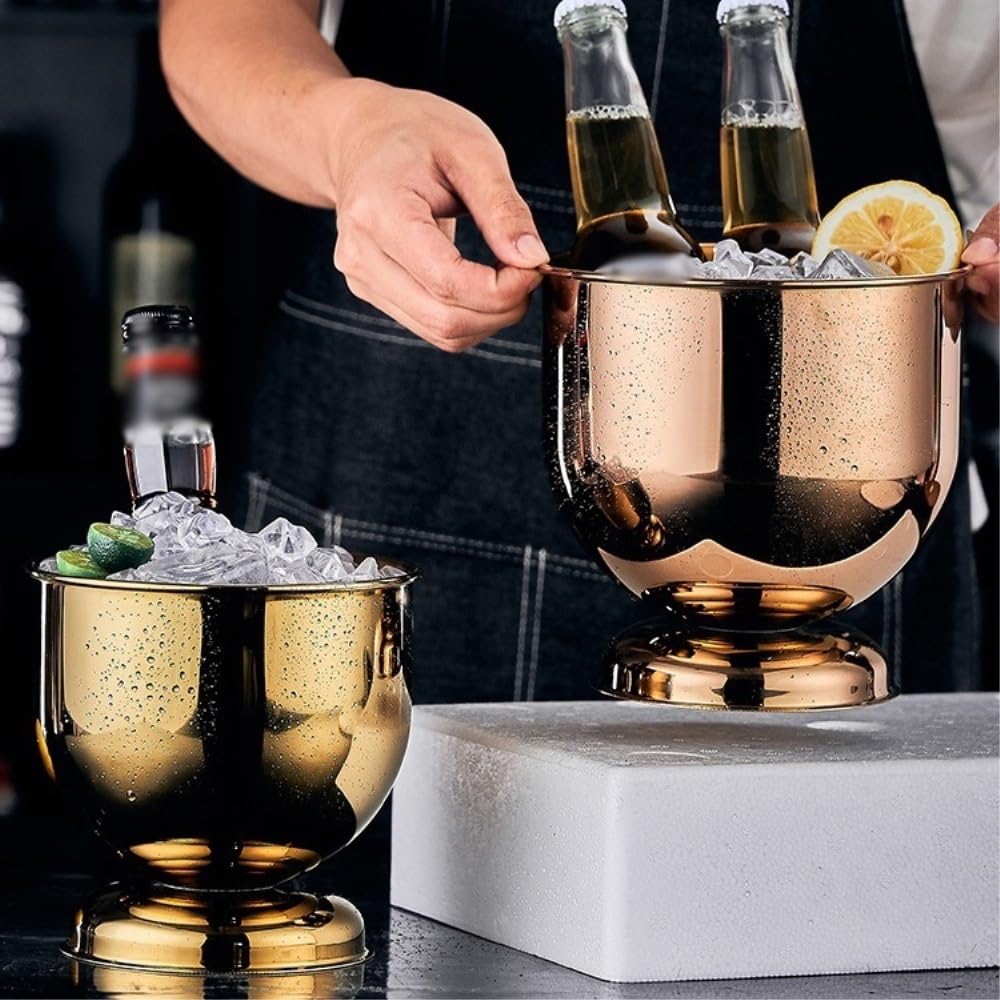 Secchiello per ghiaccio, portatile, in acciaio inox, per champagne, birra, cocktail, interni, esterni, campeggio, picnic (oro, grande)