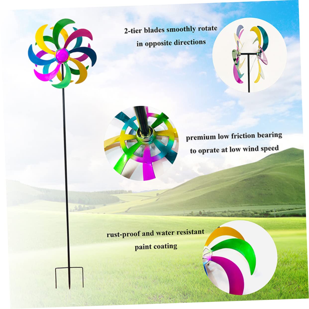 Toyvian Bunte Windmühlendekoration mit Steckstab aus Eisen, 1 Stück | Außendeko für Garten und Terrasse, Farbiges Design, für Kinder und Erwachsene