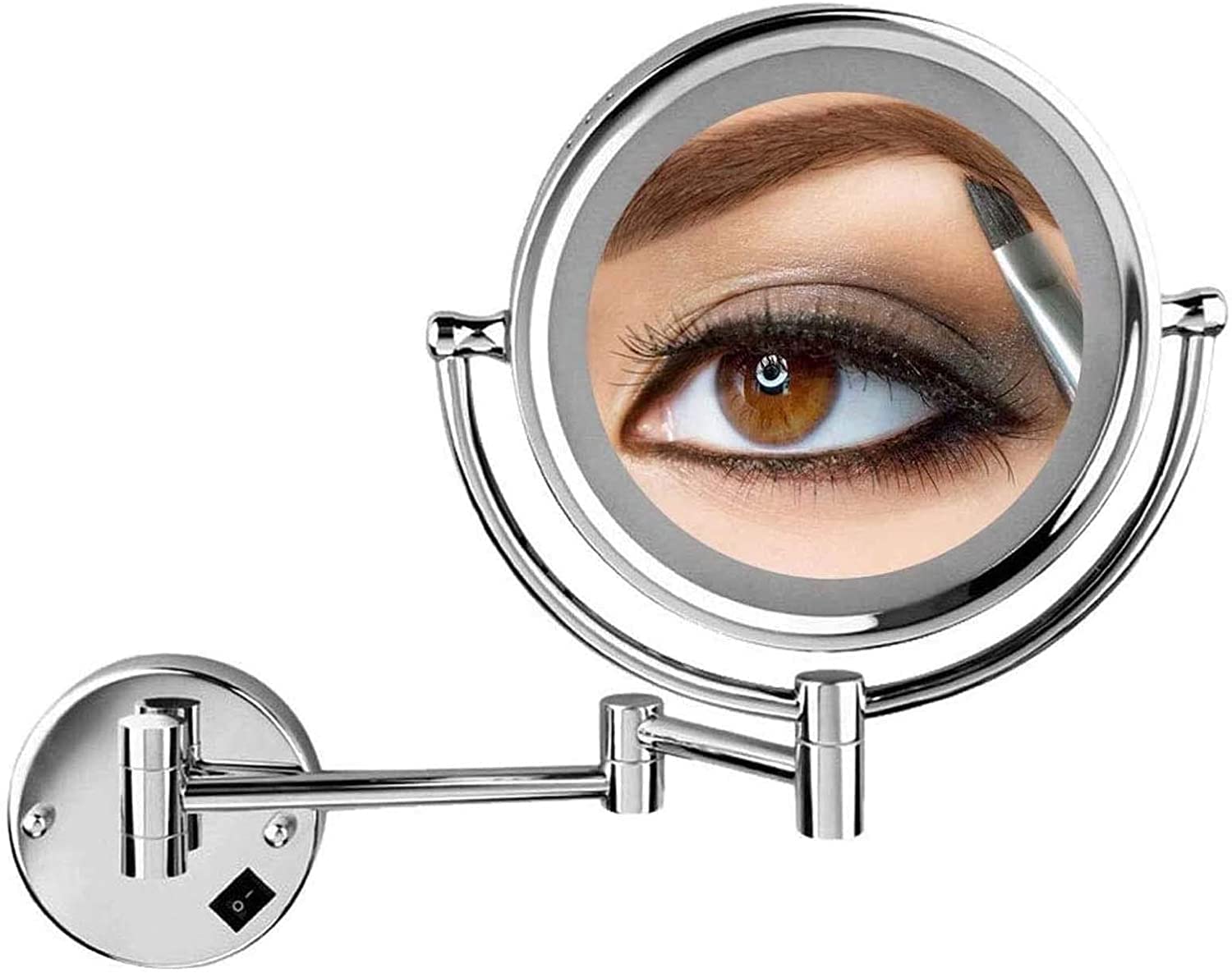 20,3 cm Wandhalterung Kosmetikspiegel mit Lichtvergrößerung, Make-up-Spiegel, Wandmontage, 5-fache Vergrößerung, doppelseitiger Touch-Tasten-Kosmetikspiegel – 360 Grad Drehfunktion