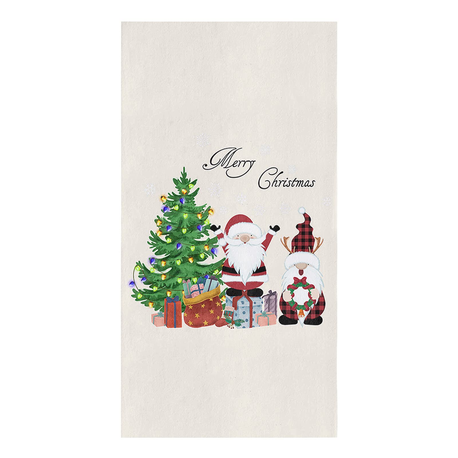 Aomike Kitchen Towels， Dwarf Under Christmas Tree with Snowflakes and Gifts Dish Towels Absorbent Soft Kitchen Hand Towels Tea Towels for House Cleaning and Decorate, 18" x 28"