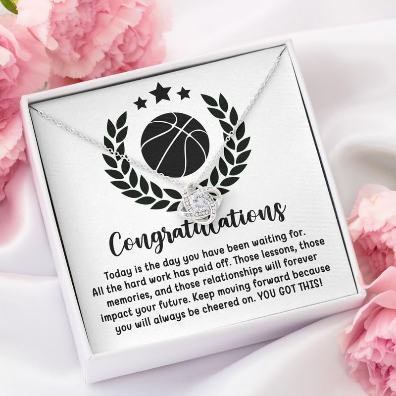 Basketball Necklace Silver Plated Love Knot Standard - Congratulations Basketball - Basketball Hoops Outdoor Net Gifts for 17 Year Old Boys Double Dribble Court Game Player Gymnastics
