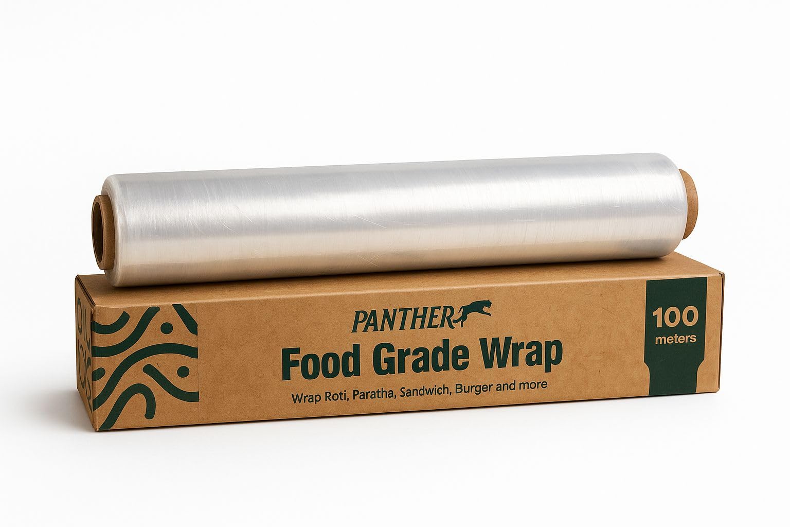 PANTHER STRETCH FILMS Food Wrap Roll Multipurpose Wrap for Food Wrapping, Marination, Storing and Fresh, Wrap for Food, Non-Stick, Microwave Safe, Biodegradable (300mm (100Mtrs), 1, Pack)