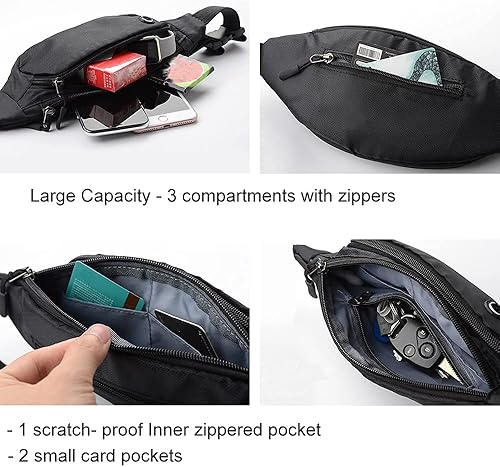 Miniatura 2 de Pistep Riñonera cruzada para mujeres y hombres, riñonera impermeable para viajes, caminar, senderismo, caza y correr, Negro -, Riñonera