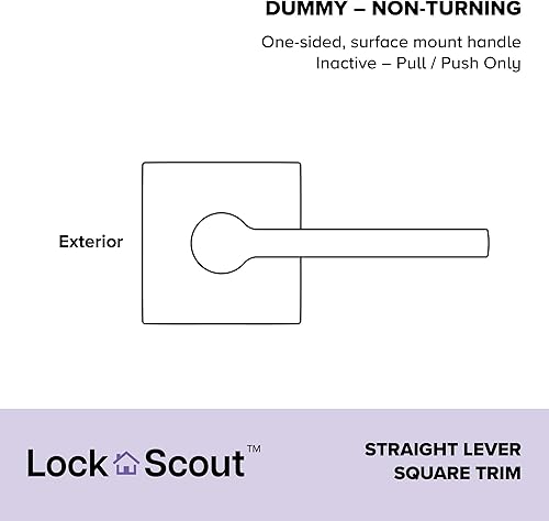 Miniatura 2 de Lock Scout Palanca recta con manija de puerta simulada de moldura cuadrada, acabado negro mate, paquete de 4