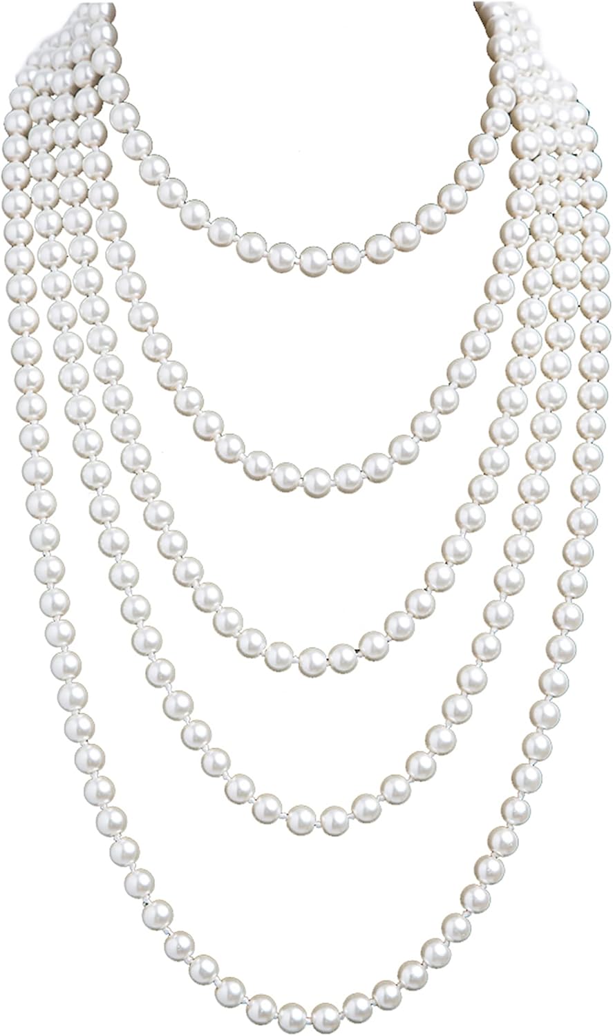 Cizoe 1920s Pearls Necklace Fashion Faux Pearls Gatsby Accessories Vintage Costume Jewelry Cream Long Necklace for Women