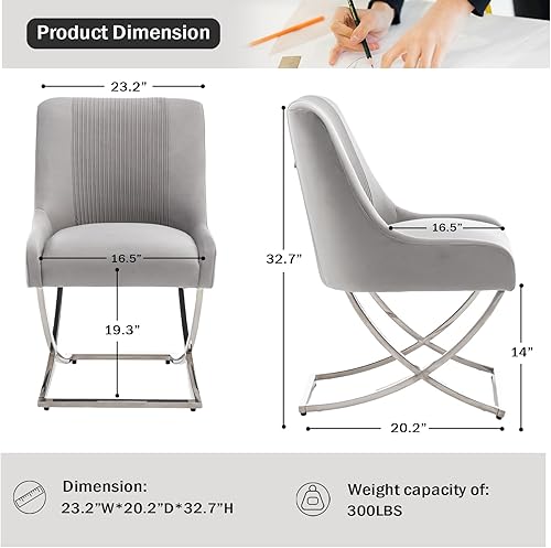 Miniatura 3 de Juego de 2 sillas de cocina y comedor, decoración moderna de terciopelo tapizado, sillas de metal copetudas contemporáneas con patas plateadas en