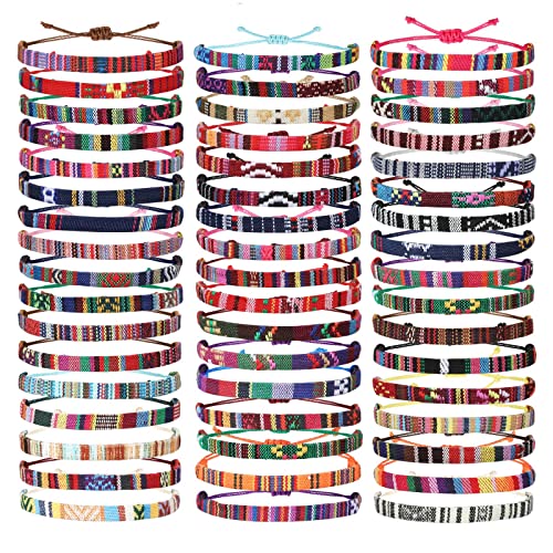Yinkin 50 Pcs Boho Surfer Bracelet for Men Women Summer Beach Anklet Bracelet Waterproof Braided Bracelets Handmade Adjustable Bracelets Colorful Thin String Rope Jewelry for Festival Accessories